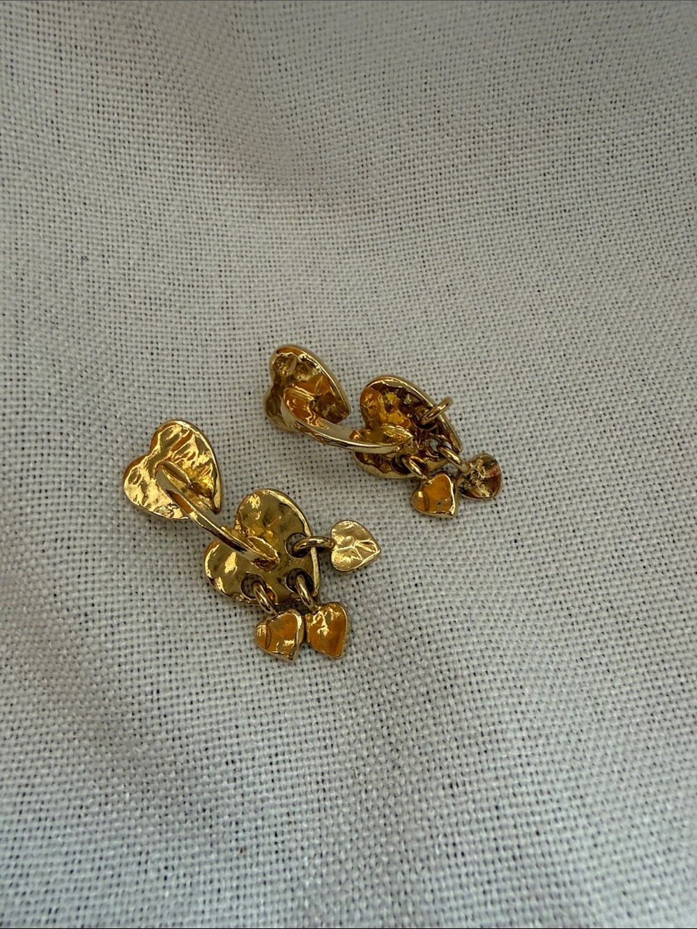 Gold Heart Dangle Clip-On Earrings